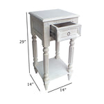 Benzara Spacious Mango Wood Side Table with Metal Ring Handle, Washed White