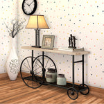 Benzara Sofa Console Table With Wooden Top And Metal Wheels Base, Brown And Black