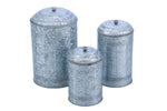 Benzara Rustic Metal Galvanized Canisters, Set of 3 Benzara
