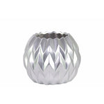 Round Low Vase with Uneven Lip, Wave Design Small Silver Benzara
