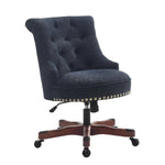 Benzara BM143948 Wooden Office Chair with Button Tufted Backrest, Navy Blue and Brown
