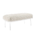 Benzara Luxurious Faux Fur Upholstered Bench with Tapered Legs,Clear and White