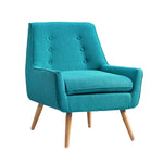 Benzara Fabric Upholstered Button Tufted Wooden Chair, Blue and Brown