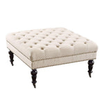 Benzara Fabric Upholstered Wooden Ottoman with Tufting Details,White and Black