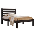 Benzara Wooden Queen Size Bed with Slatted Design Headboard, Espresso Brown