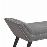 Benzara Fabric Ottoman Bench with Angled Legs and Flared Armrests, Charcoal Gray