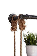 Benzara 3 Tier Ladder Style Rope Hanging Wall Shelf with Metal Pipe Frame, Brown