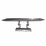 Benzara Aluminum Serving Tray with a Dual Seahorse Base, Silver