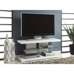Benzara Charming White Tv Console with Alternating Glass Shelves