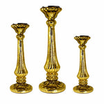 Benzara Captivating 3 Piece Glass Candle Holder, Gold