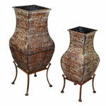 Benzara Terrific 2 Piece Metal Planter, Brown
