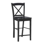 Benzara Wooden Counter Stool with X Shaped Backrest and Curved Headrest, Black