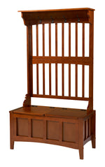 Benzara Wooden Hall Tree with Storage Bench and Four Metal Hooks, Brown