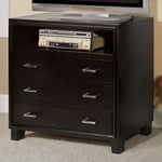 Benzara 3 Drawer and 1 Open Shelved Contemporary Media Chest, Espresso Brown