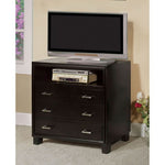 Benzara 3 Drawer and 1 Open Shelved Contemporary Media Chest, Espresso Brown