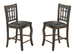 Benzara Wooden Counter Height Chair with Designer Back Set of 2 Gray