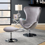 Benzara Eccentric Contemporary Flannelette Fabric Accent Chair with Ottoman, Gray