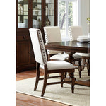 Benzara Fabric Upholstered Wooden Chair with Gorgeous Turned Legs, Cream & Brown, Set of 2
