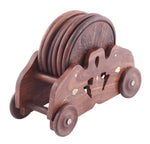Benzara Mango wood Handmade Cart Style 6 Piece Round Coaster Set with Holder, Brown