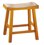 Benzara Wooden 18`` Counter Height Stool with Saddle Seat, Oak Brown, Set of 2