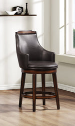 Benzara Wood & Leather Counter Height Chair with Swivel Mechanism, Brown & Black, Set of 2