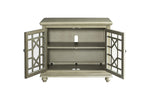 Benzara Wooden TV Stand with Bun Feet, Antique Silver