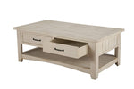 Benzara Wooden Coffee Table with Two Drawers, Antique White