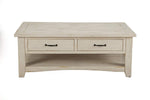 Benzara Wooden Coffee Table with Two Drawers, Antique White