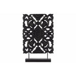 Benzara Wood Tall Rectangular Filigree Ornament on Rectangular Stand, Black
