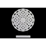 Benzara Wood Round Floral Wheel Ornament on Rectangular Stand in LG Matte Finish, White
