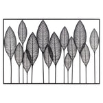 Benzara Metal Veined Leaves Wall Decor in Landscape Orientation, Black