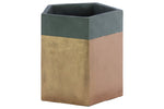 Benzara Pentagonal Shape Cemented Flower Pot With Gold Banded Rim, Gray