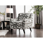 Benzara Wooden Sofa Arm Chair with Animal Printed Fabric Upholstery, White & Gray