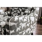 Benzara Wooden Sofa Arm Chair with Animal Printed Fabric Upholstery, White & Gray