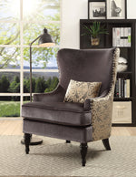 Benzara Fabric Upholstered Accent Chair With Pillow In Dark Gray