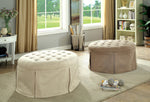 Benzara Button Tufted Fabric Upholstered Ottoman With Open Bottom Shelf, Brown