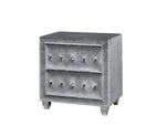 Benzara Traditional Fabric and Solid Wood Night Stand With Button Tufting, Gray