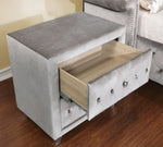 Benzara Traditional Fabric and Solid Wood Night Stand With Button Tufting, Gray