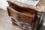 Benzara Transitional Wood Night Stand With Genuine Marble Top, Brown