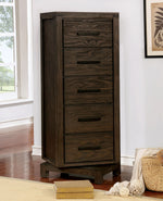 Benzara 5 Drawer Wooden Swivel Chest with Bar Handles, Rustic Brown