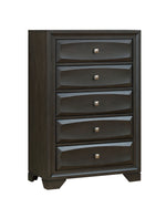 Benzara Transitional Solid Wood Chest With Silver Tone Knob Drawers, Antique Gray