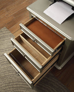Benzara Three Drawers Wooden File Cabinet with Mirrored Trim Accents, Silver