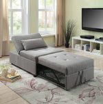 Benzara Button Tufted Fabric Upholstered Futon Sofa with Pull Out Chaise, Gray