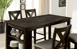 Benzara Solid Wood Counter Height Table with Spacious Shelves, Dark Walnut Brown