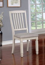 Benzara Slatted Back Side Chair with Fabric Seat, Set of 2, Antique White and Gray