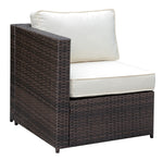 Benzara Faux Rattan Right Arm Chair with Seat & Back Cushions, Brown And Ivory