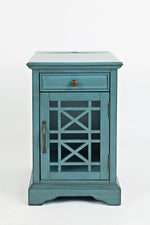 Benzara Wooden Chairside Table With Hidden Power Charger, Antique Blue