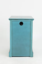 Benzara Wooden Chairside Table With Hidden Power Charger, Antique Blue
