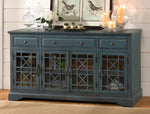 Benzara Craftsman Series 60 Inch Wooden Media Unit with 3 Drawers, Antique Blue