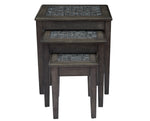 Benzara Nesting Table With Stone Marble Top In Dark Gray Finish, Set of 3